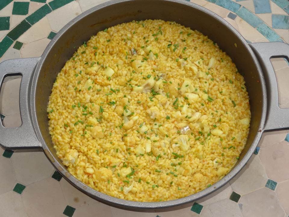 Arroz con bacalao y coliflor